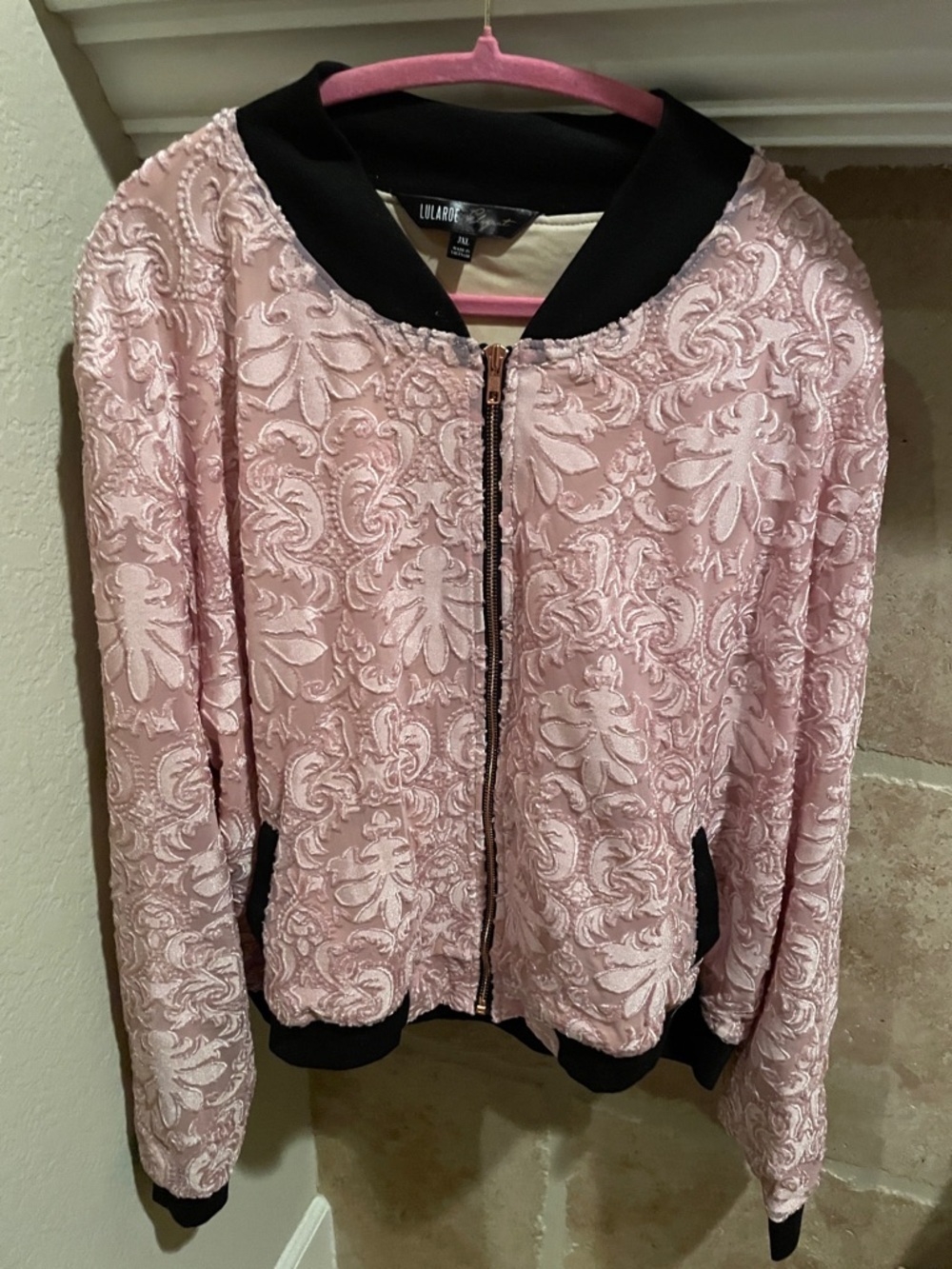 NWT LuLaRoe Pink Velvet Burnout Paisley  Stevie Elegant Bomber Style Jacket 3XL